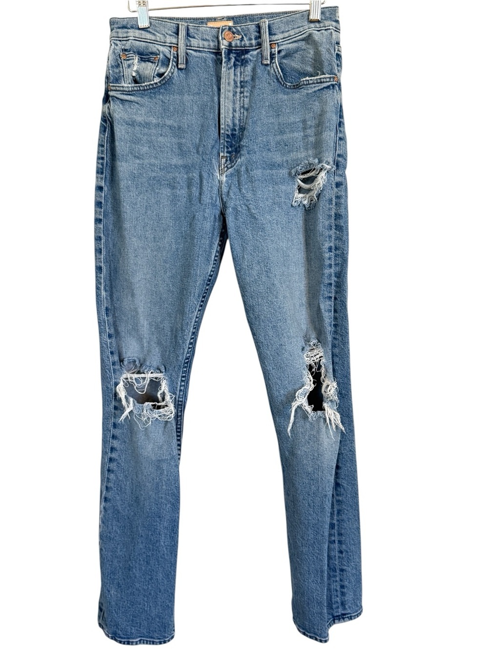 MOTHER High Waisted Rider Skimp Jeans 28 Bloom and Doom Distressed Straight Leg